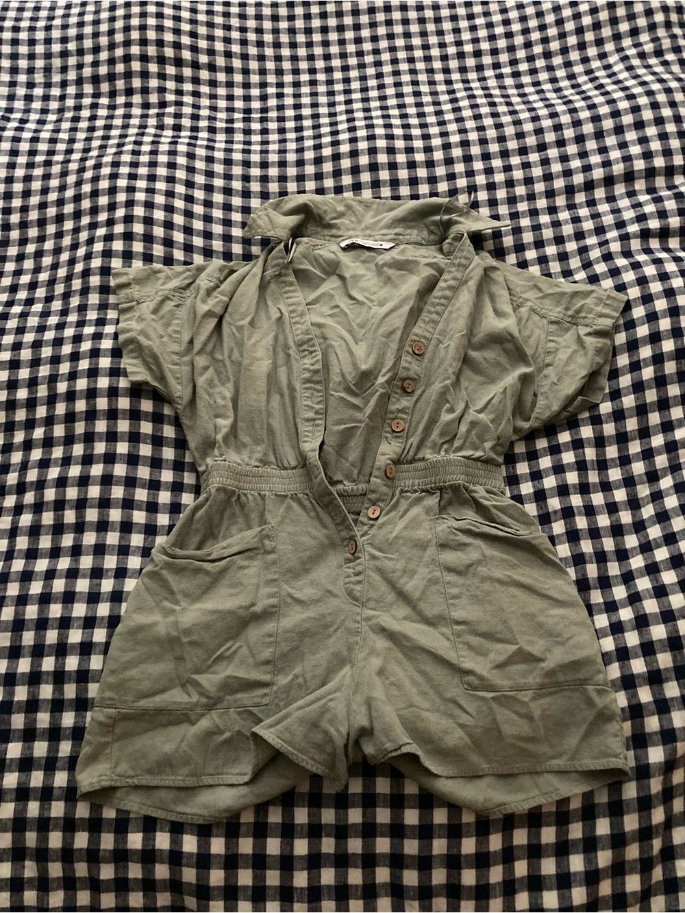 Zara sage green linen jumpsuit size S #jumpsuit #zara